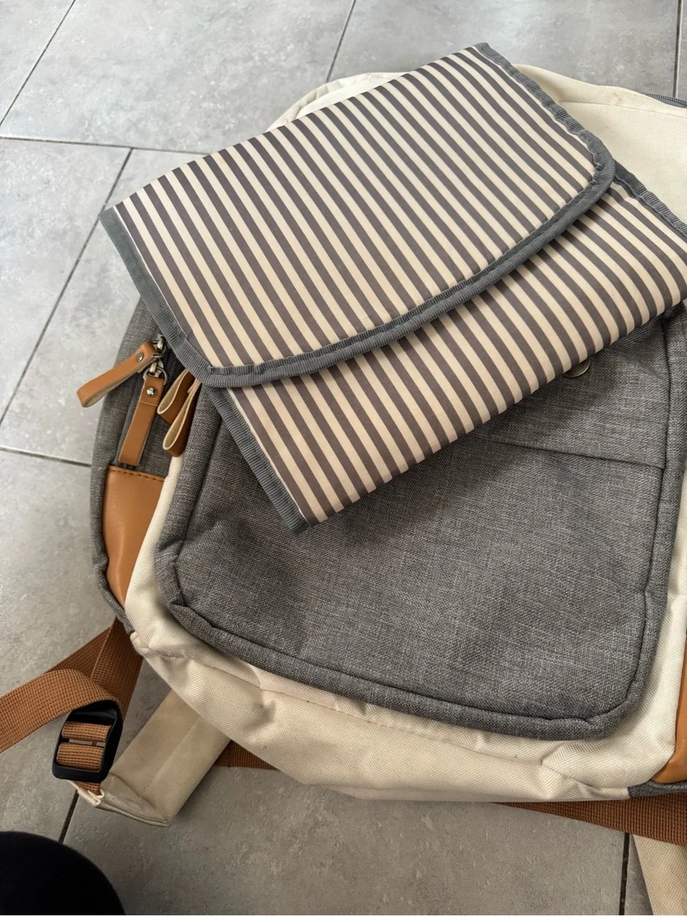 Neutral Two-Tone Baby Diaper Backpack with Tree Logo